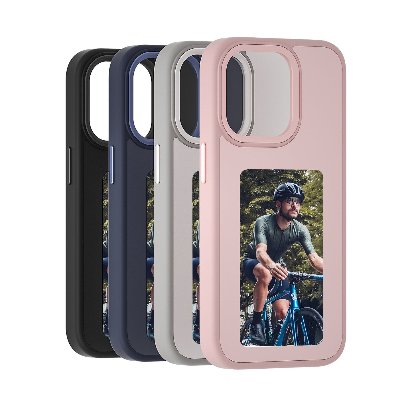 Protective shockproof iPhone 15 Pro case with raised edges and a smart E-Ink display