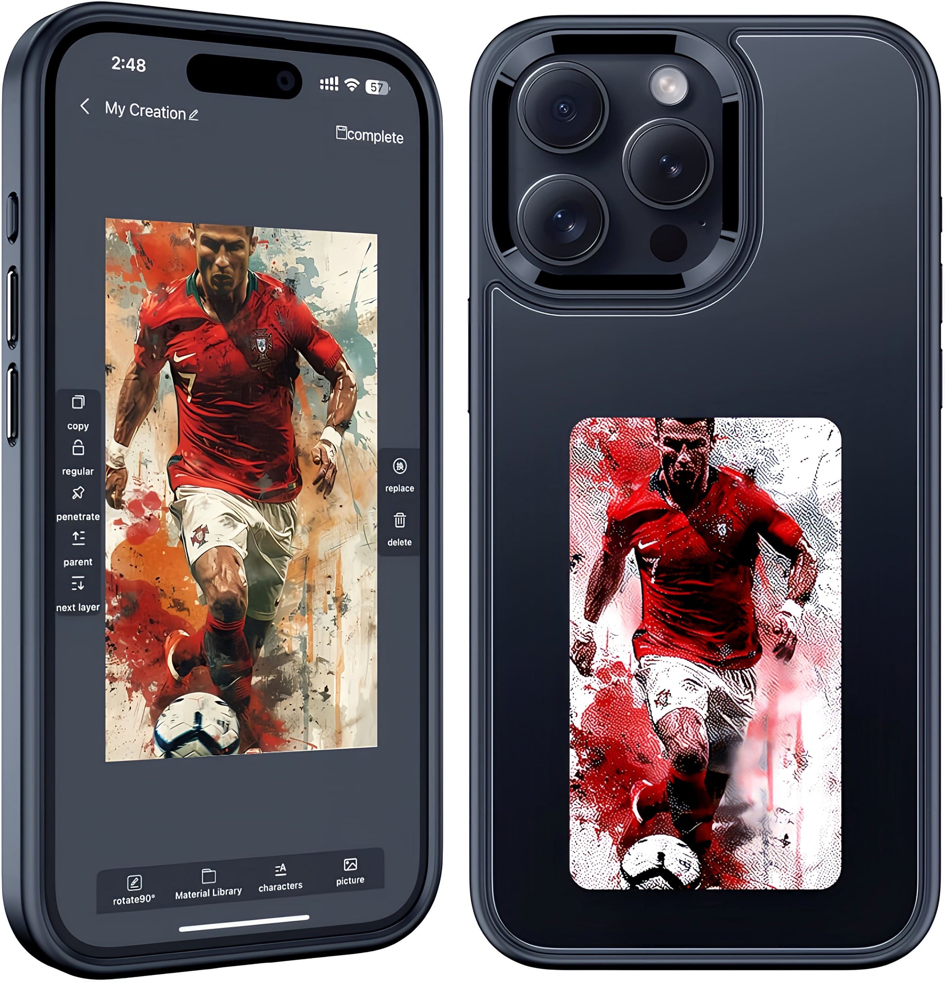 Crystal-clear iPhone 14 cover with shockproof TPU edges and a customizable E-Ink panel