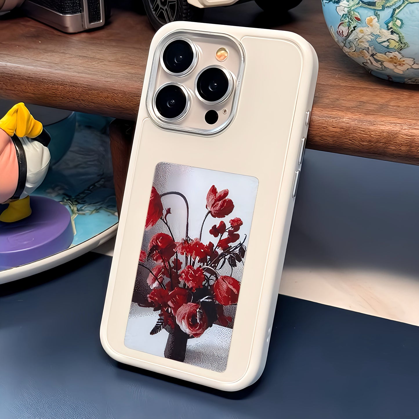 Clear shockproof iPhone 13 case with integrated E-Ink display for customizable back images